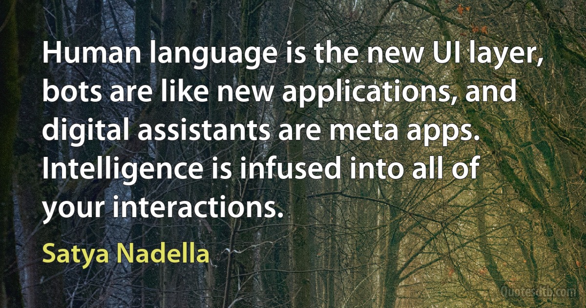 Human language is the new UI layer, bots are like new applications, and digital assistants are meta apps. Intelligence is infused into all of your interactions. (Satya Nadella)