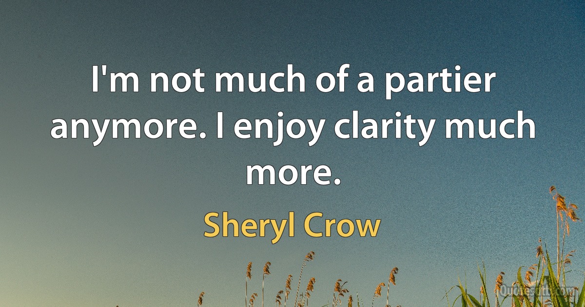 I'm not much of a partier anymore. I enjoy clarity much more. (Sheryl Crow)