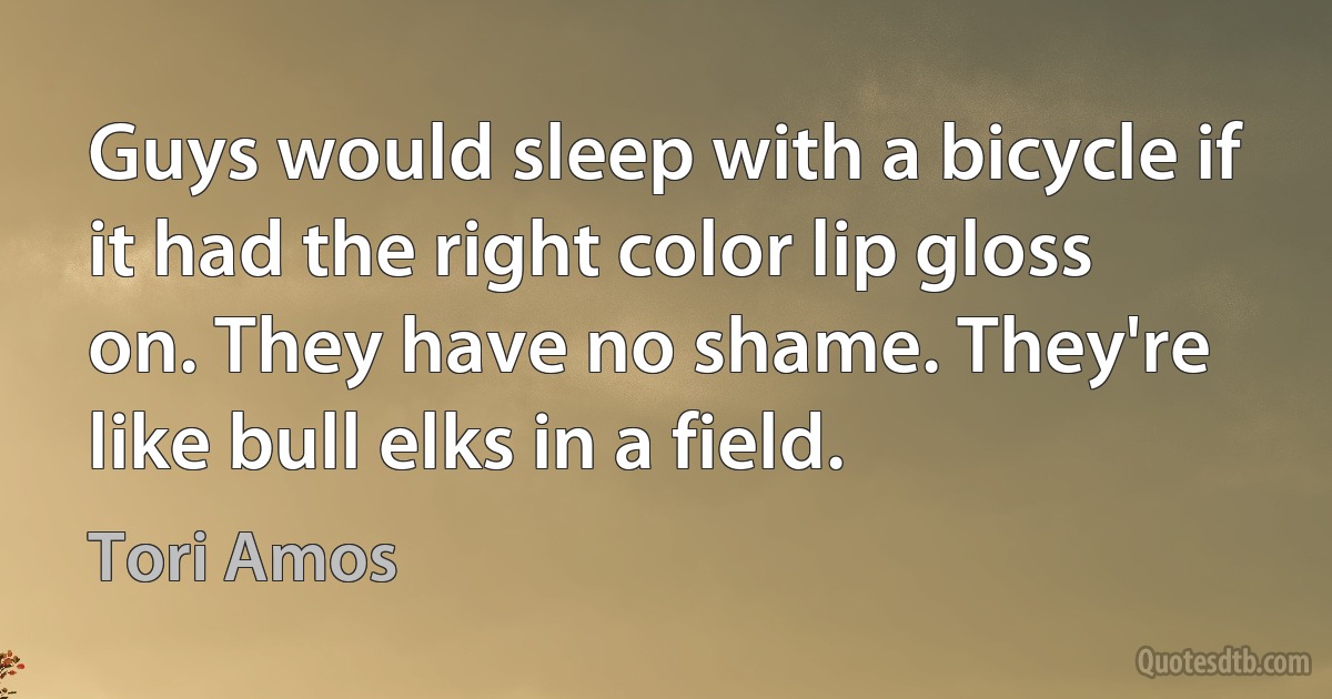 Guys would sleep with a bicycle if it had the right color lip gloss on. They have no shame. They're like bull elks in a field. (Tori Amos)