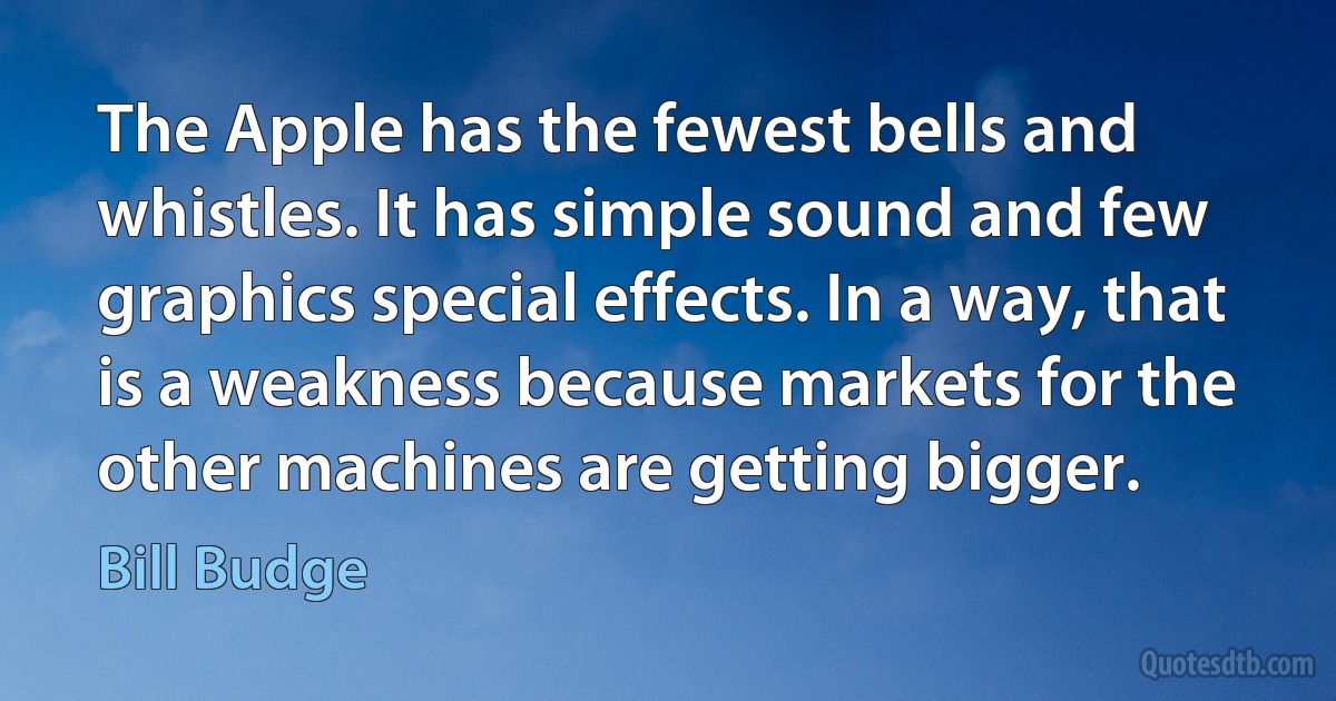 The Apple has the fewest bells and whistles. It has simple sound and few graphics special effects. In a way, that is a weakness because markets for the other machines are getting bigger. (Bill Budge)