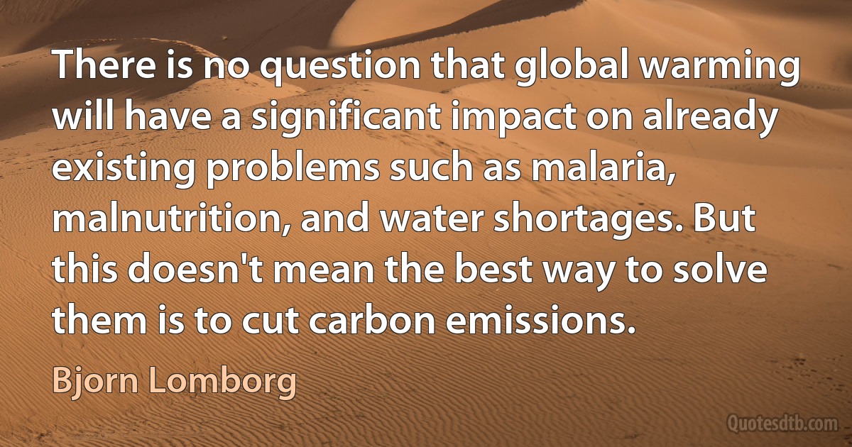 There is no question that global warming will have a significant impact on already existing problems such as malaria, malnutrition, and water shortages. But this doesn't mean the best way to solve them is to cut carbon emissions. (Bjorn Lomborg)