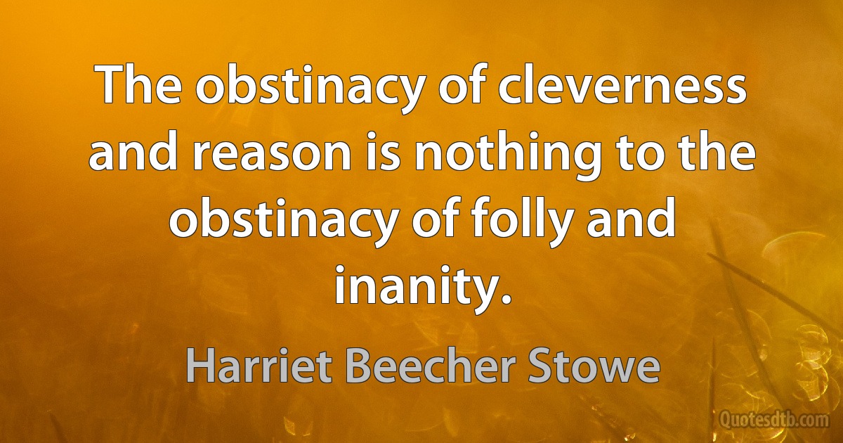 The obstinacy of cleverness and reason is nothing to the obstinacy of folly and inanity. (Harriet Beecher Stowe)