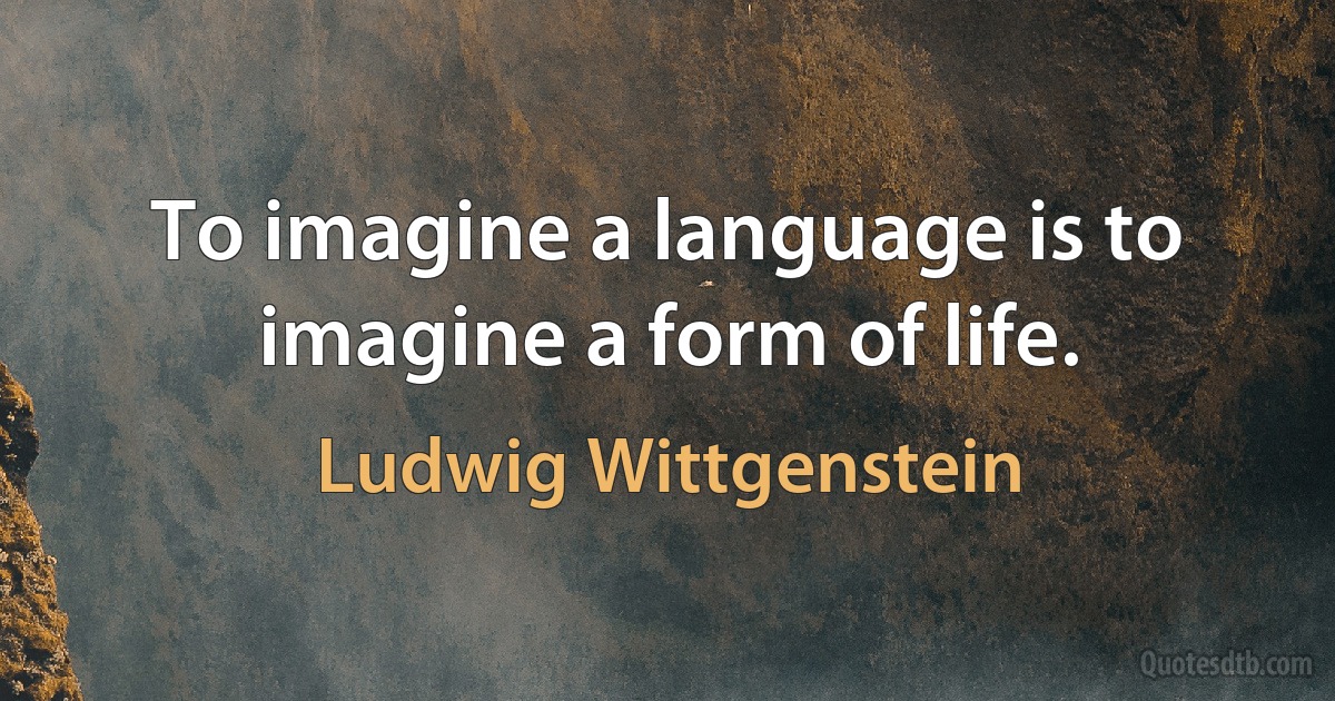 To imagine a language is to imagine a form of life. (Ludwig Wittgenstein)