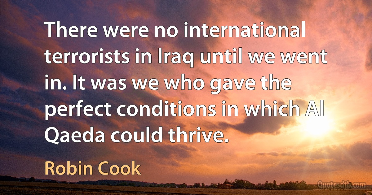 There were no international terrorists in Iraq until we went in. It was we who gave the perfect conditions in which Al Qaeda could thrive. (Robin Cook)