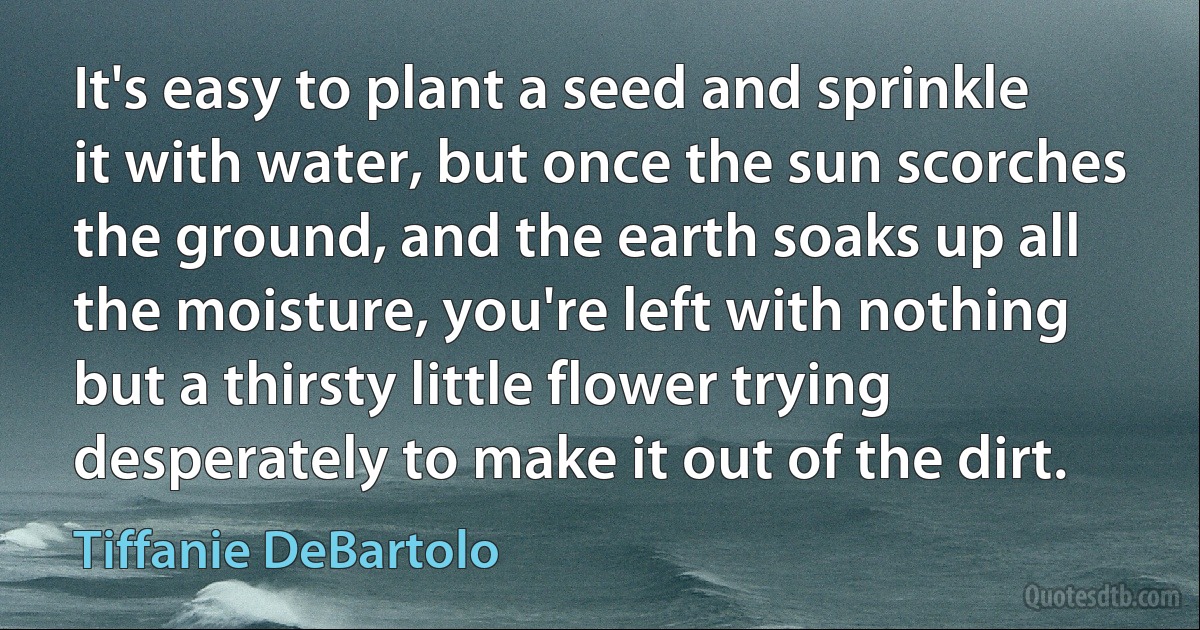 It's easy to plant a seed and sprinkle it with water, but once the sun scorches the ground, and the earth soaks up all the moisture, you're left with nothing but a thirsty little flower trying desperately to make it out of the dirt. (Tiffanie DeBartolo)