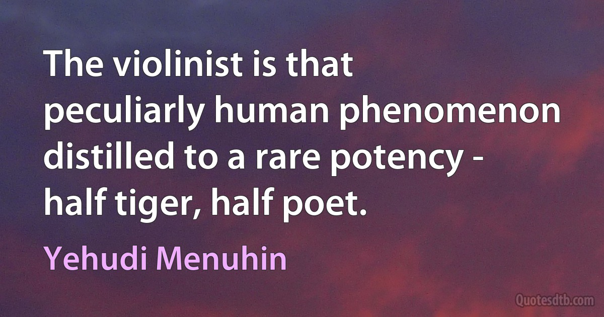 The violinist is that peculiarly human phenomenon distilled to a rare potency - half tiger, half poet. (Yehudi Menuhin)