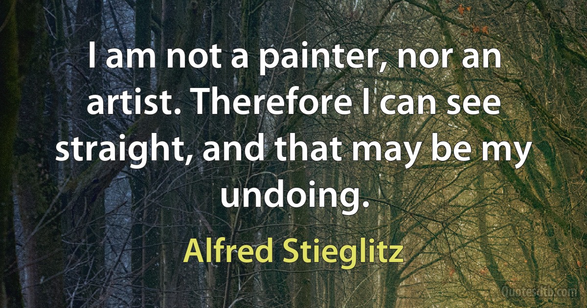 I am not a painter, nor an artist. Therefore I can see straight, and that may be my undoing. (Alfred Stieglitz)