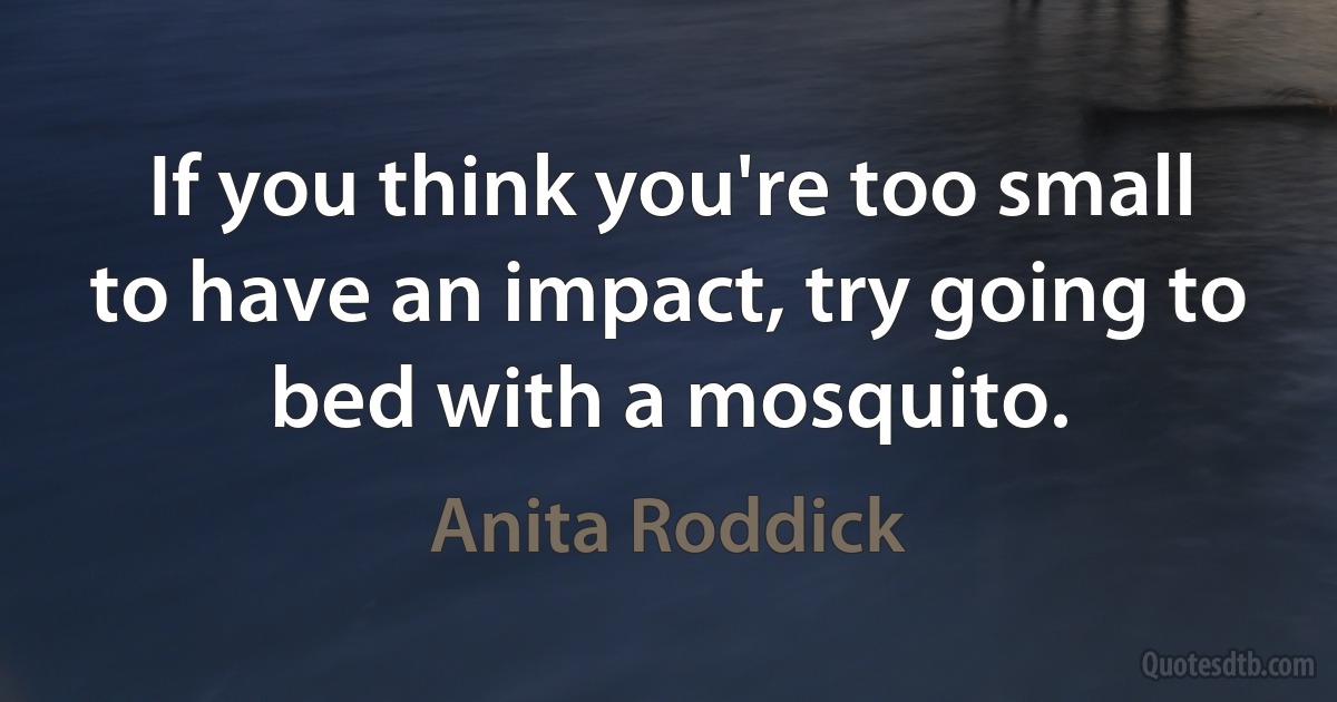 If you think you're too small to have an impact, try going to bed with a mosquito. (Anita Roddick)