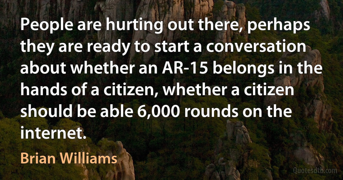 People are hurting out there, perhaps they are ready to start a conversation about whether an AR-15 belongs in the hands of a citizen, whether a citizen should be able 6,000 rounds on the internet. (Brian Williams)