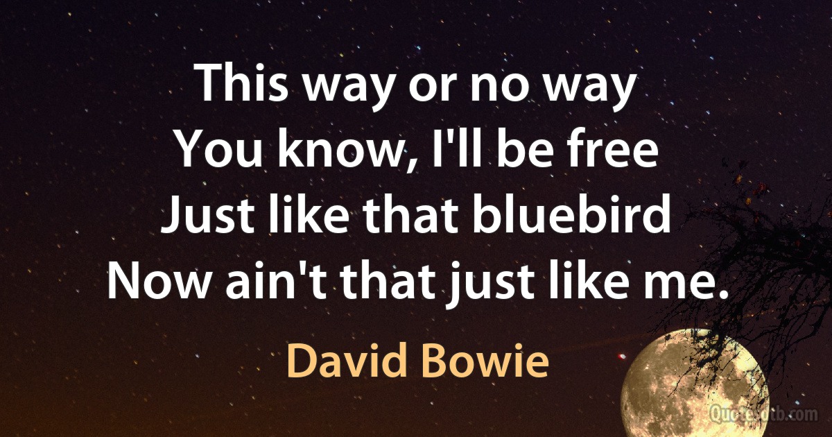 This way or no way
You know, I'll be free
Just like that bluebird
Now ain't that just like me. (David Bowie)