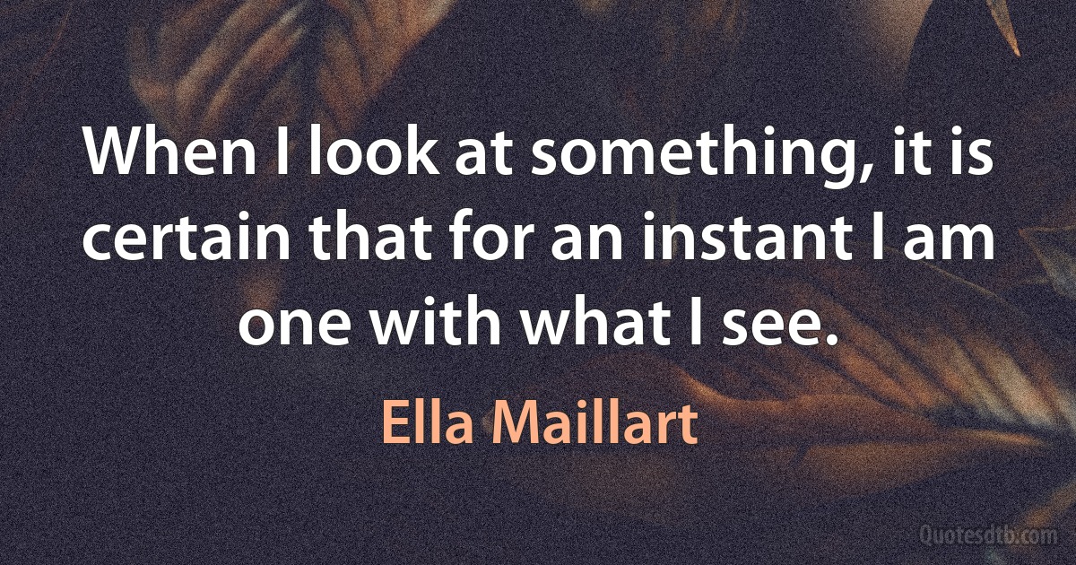 When I look at something, it is certain that for an instant I am one with what I see. (Ella Maillart)