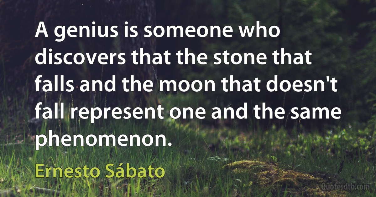 A genius is someone who discovers that the stone that falls and the moon that doesn't fall represent one and the same phenomenon. (Ernesto Sábato)