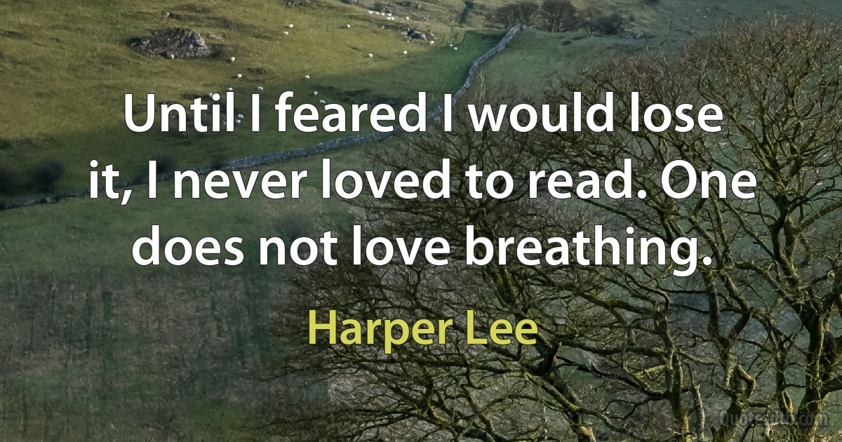 Until I feared I would lose it, I never loved to read. One does not love breathing. (Harper Lee)