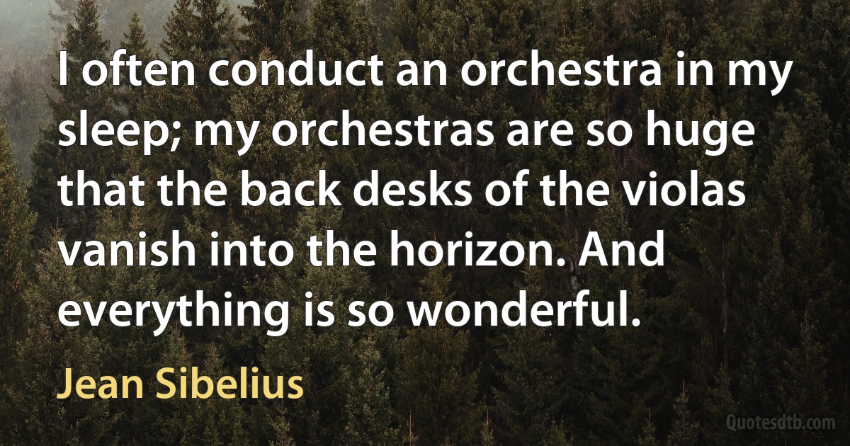 I often conduct an orchestra in my sleep; my orchestras are so huge that the back desks of the violas vanish into the horizon. And everything is so wonderful. (Jean Sibelius)