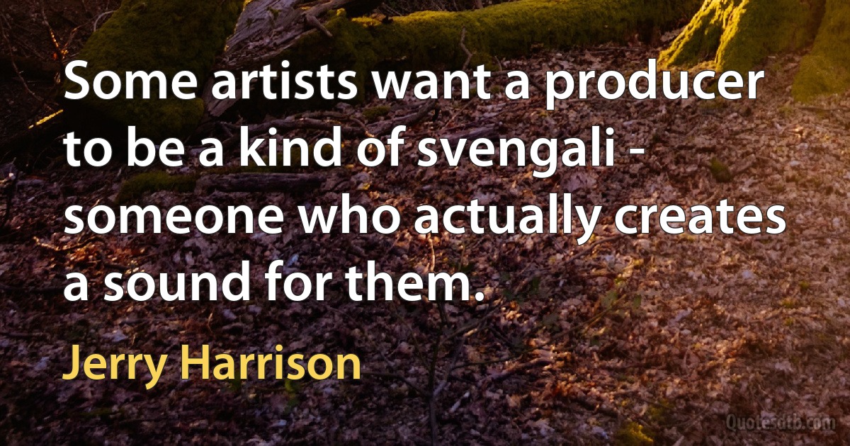 Some artists want a producer to be a kind of svengali - someone who actually creates a sound for them. (Jerry Harrison)