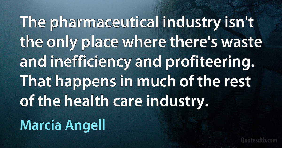 The pharmaceutical industry isn't the only place where there's waste and inefficiency and profiteering. That happens in much of the rest of the health care industry. (Marcia Angell)