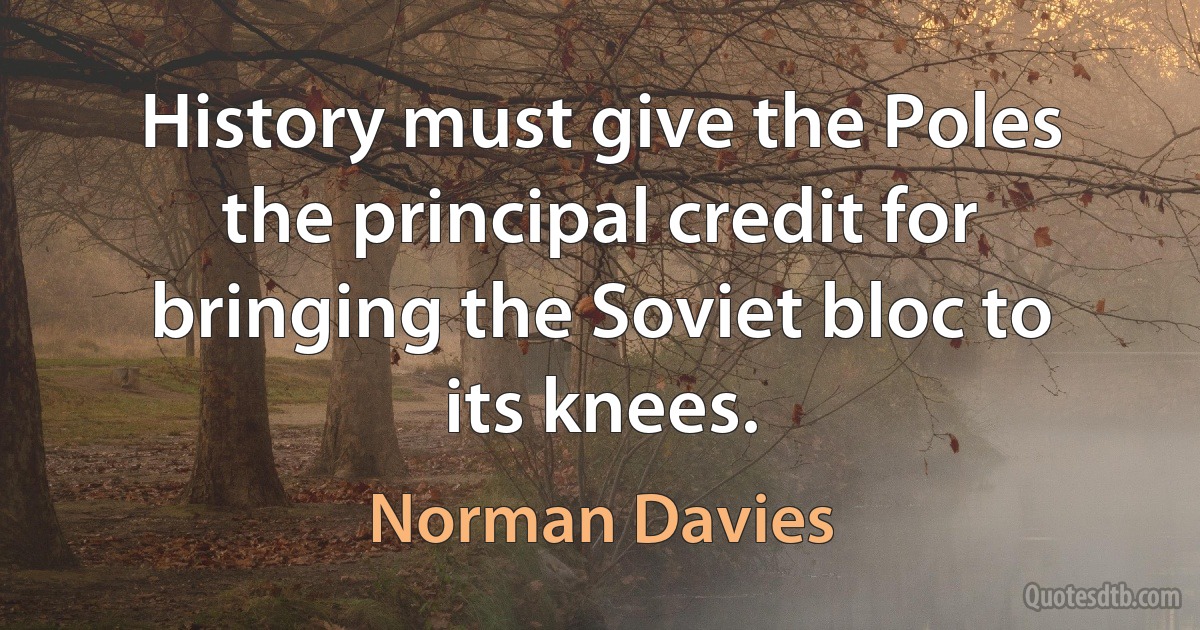 History must give the Poles the principal credit for bringing the Soviet bloc to its knees. (Norman Davies)