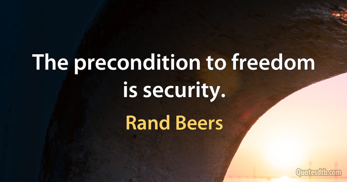 The precondition to freedom is security. (Rand Beers)