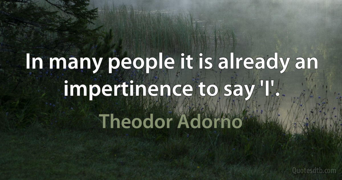 In many people it is already an impertinence to say 'I'. (Theodor Adorno)