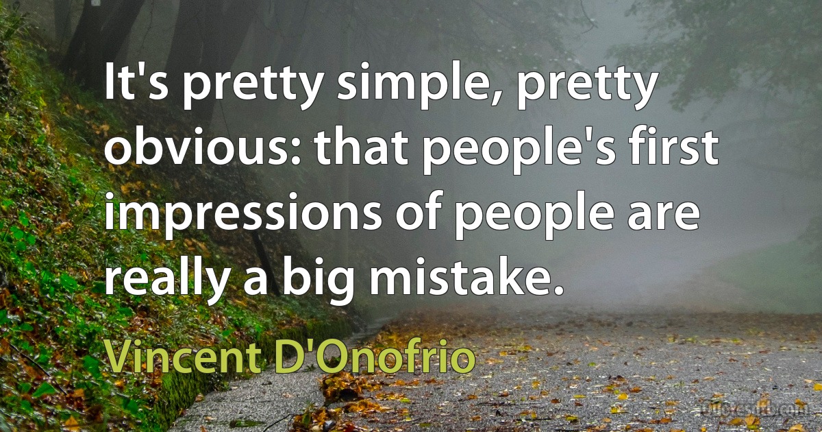 It's pretty simple, pretty obvious: that people's first impressions of people are really a big mistake. (Vincent D'Onofrio)