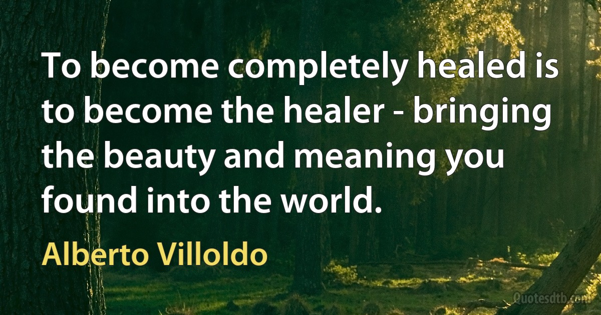 To become completely healed is to become the healer - bringing the beauty and meaning you found into the world. (Alberto Villoldo)