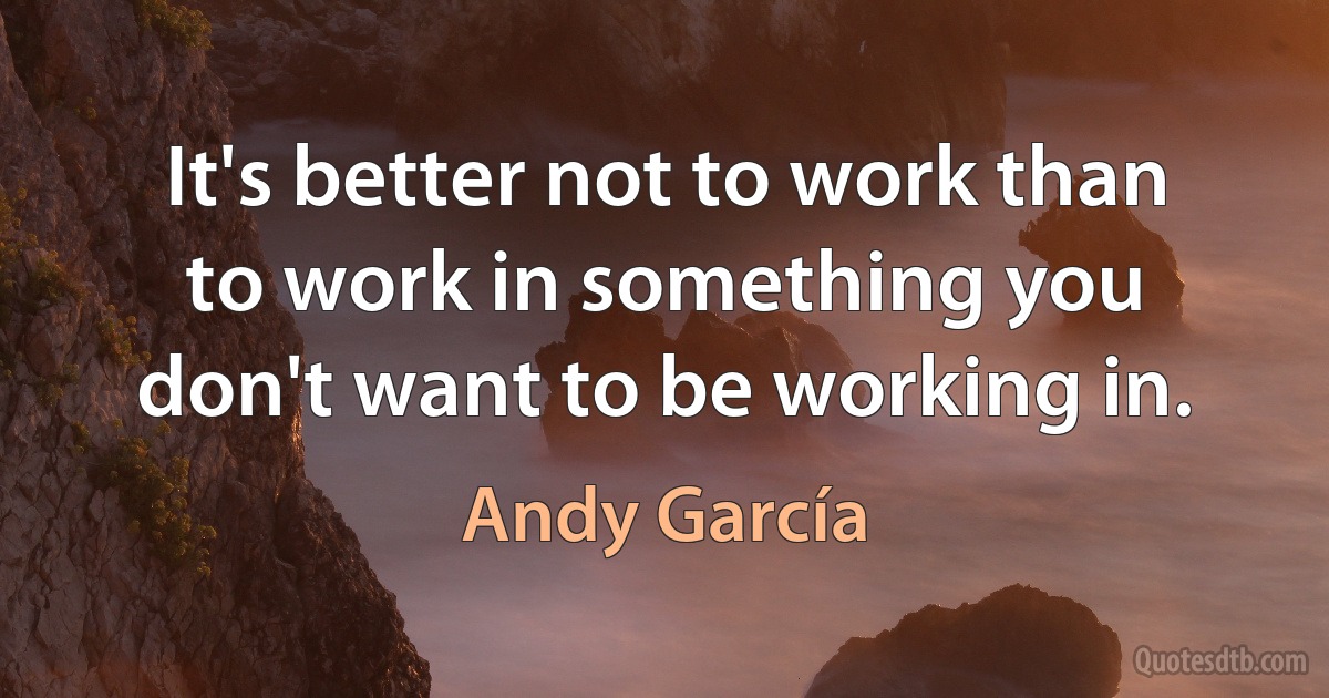 It's better not to work than to work in something you don't want to be working in. (Andy García)