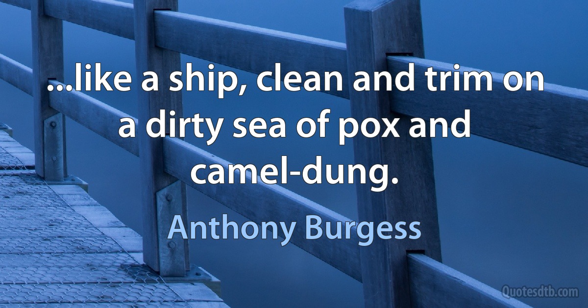 ...like a ship, clean and trim on a dirty sea of pox and camel-dung. (Anthony Burgess)