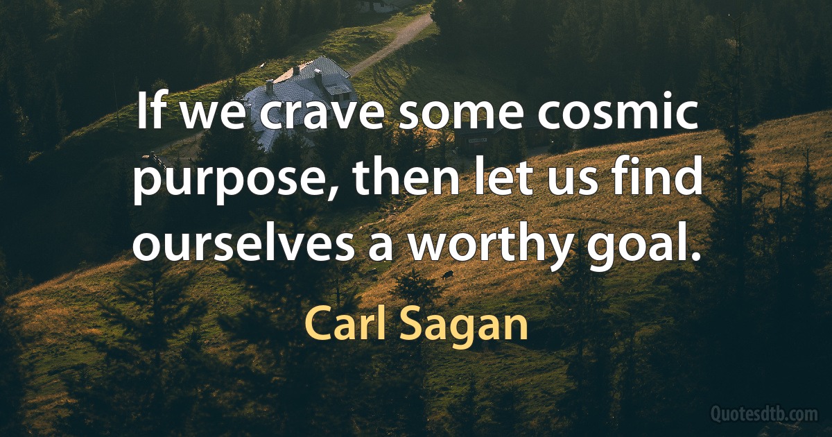 If we crave some cosmic purpose, then let us find ourselves a worthy goal. (Carl Sagan)