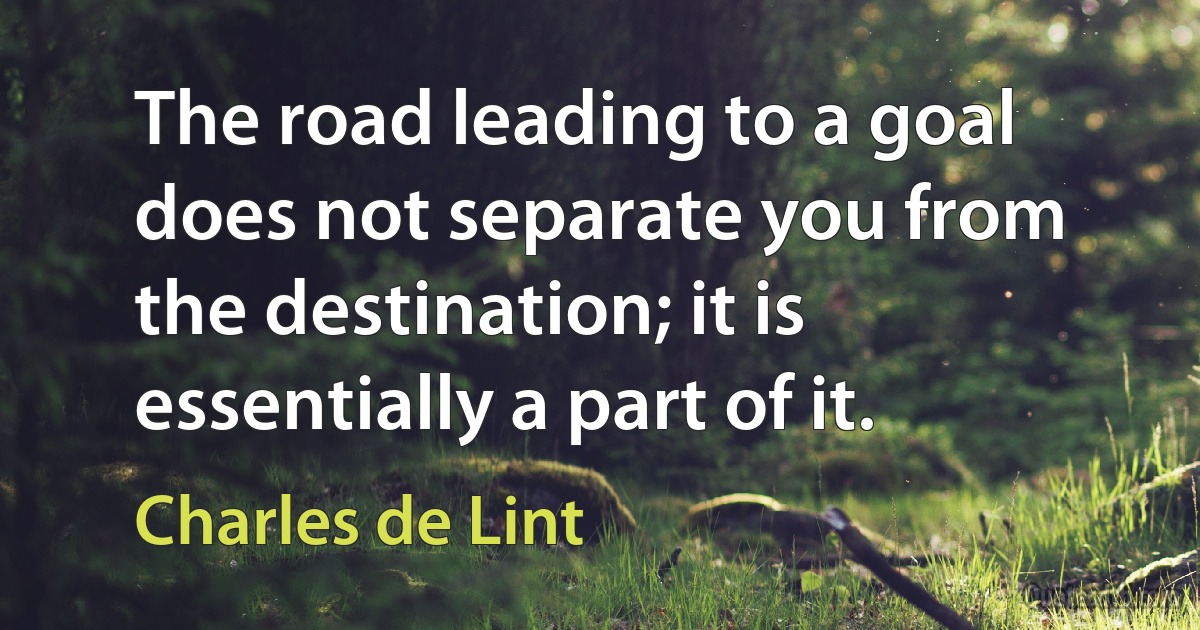 The road leading to a goal does not separate you from the destination; it is essentially a part of it. (Charles de Lint)