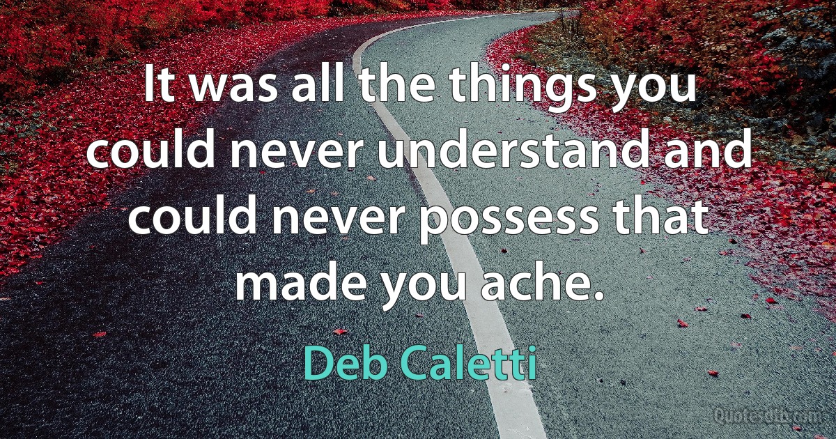 It was all the things you could never understand and could never possess that made you ache. (Deb Caletti)