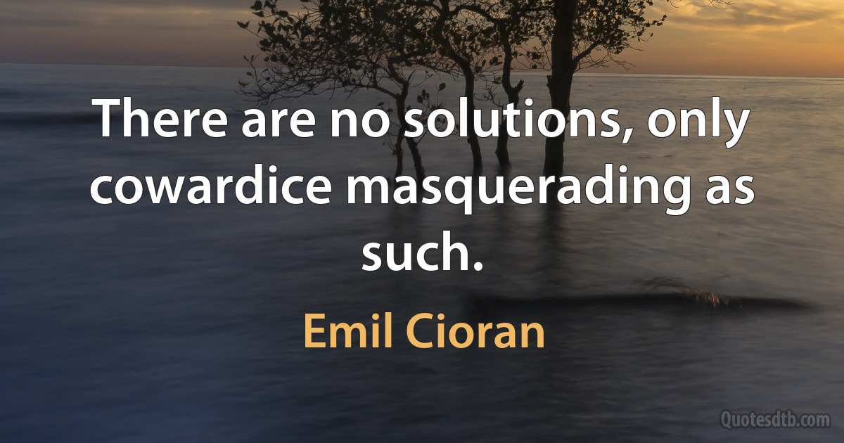 There are no solutions, only cowardice masquerading as such. (Emil Cioran)