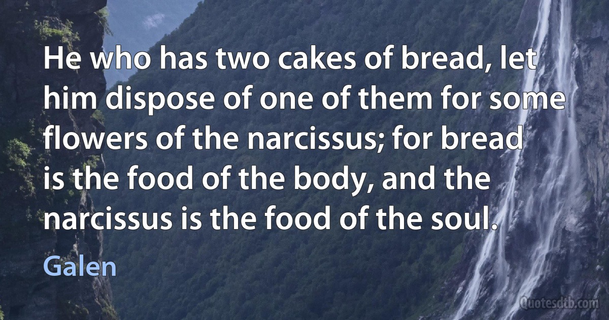 He who has two cakes of bread, let him dispose of one of them for some flowers of the narcissus; for bread is the food of the body, and the narcissus is the food of the soul. (Galen)