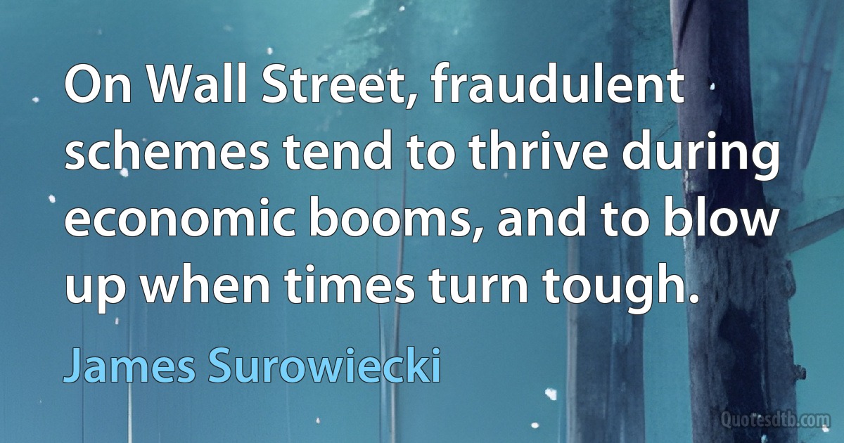 On Wall Street, fraudulent schemes tend to thrive during economic booms, and to blow up when times turn tough. (James Surowiecki)