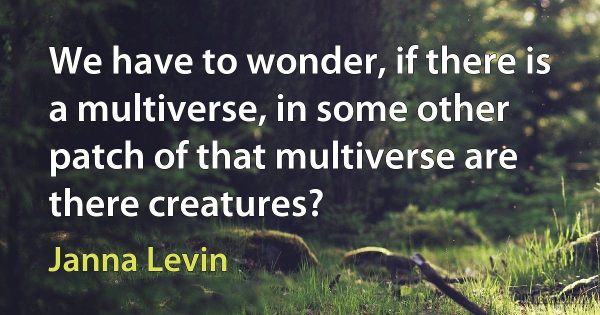 We have to wonder, if there is a multiverse, in some other patch of that multiverse are there creatures? (Janna Levin)