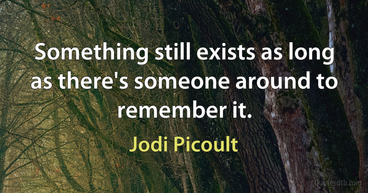 Something still exists as long as there's someone around to remember it. (Jodi Picoult)