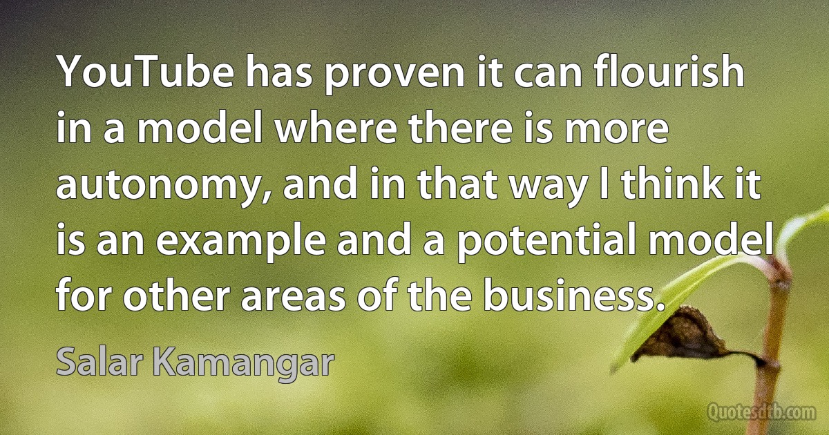 YouTube has proven it can flourish in a model where there is more autonomy, and in that way I think it is an example and a potential model for other areas of the business. (Salar Kamangar)