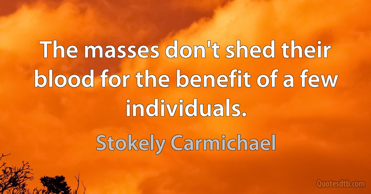 The masses don't shed their blood for the benefit of a few individuals. (Stokely Carmichael)