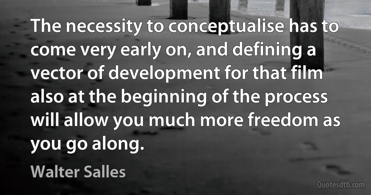 The necessity to conceptualise has to come very early on, and defining a vector of development for that film also at the beginning of the process will allow you much more freedom as you go along. (Walter Salles)