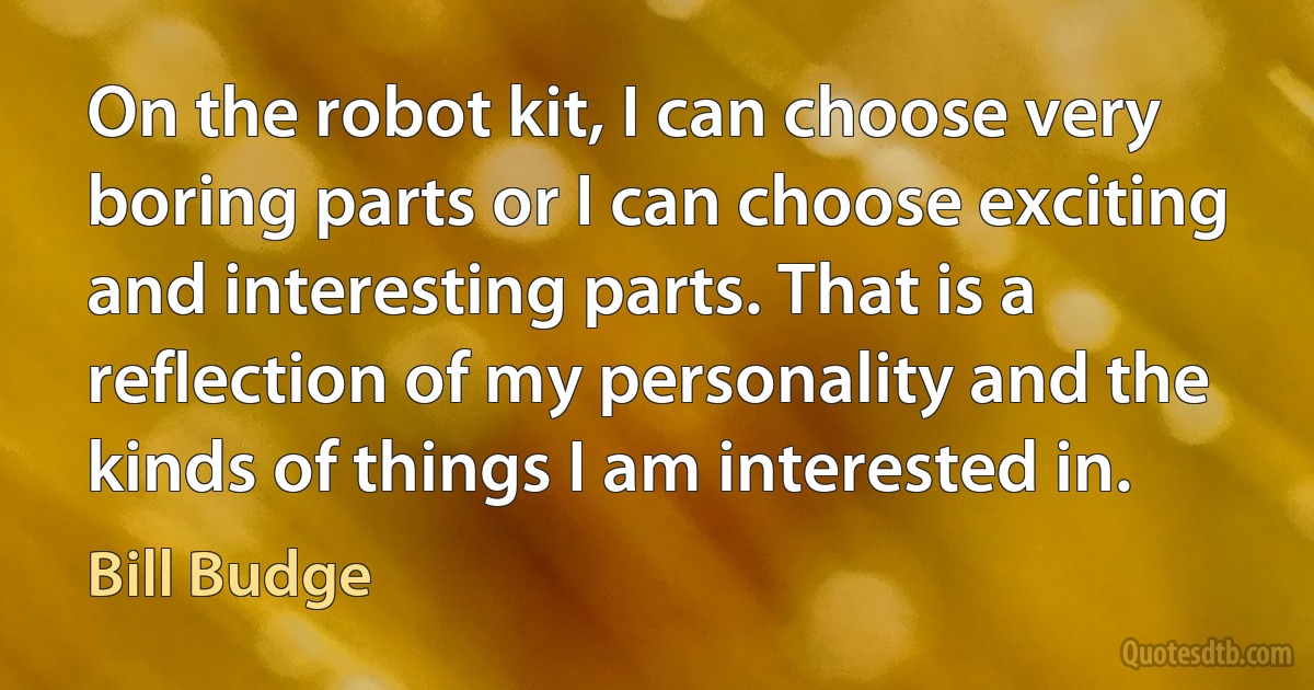 On the robot kit, I can choose very boring parts or I can choose exciting and interesting parts. That is a reflection of my personality and the kinds of things I am interested in. (Bill Budge)