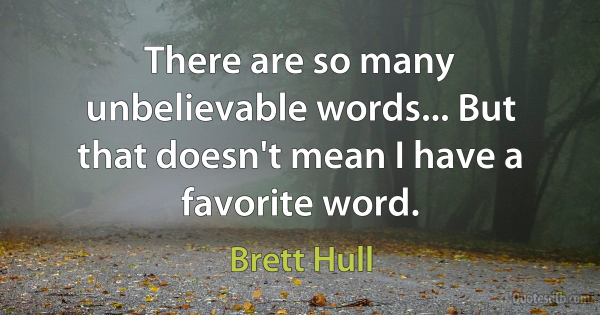 There are so many unbelievable words... But that doesn't mean I have a favorite word. (Brett Hull)