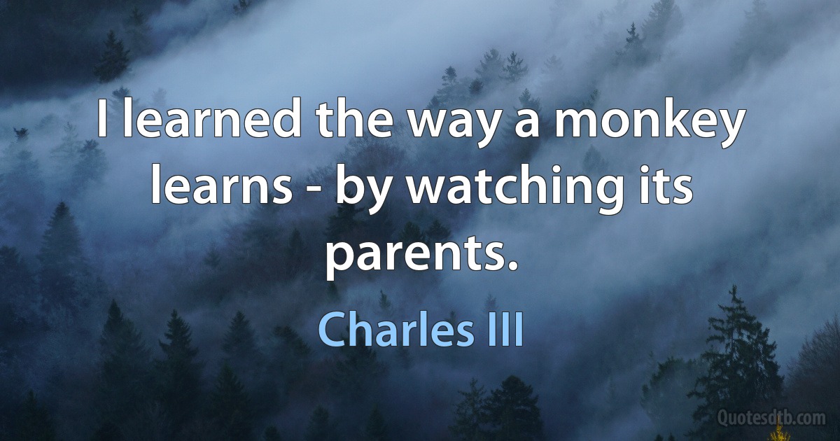 I learned the way a monkey learns - by watching its parents. (Charles III)