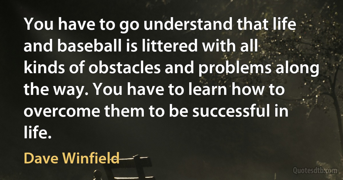 You have to go understand that life and baseball is littered with all kinds of obstacles and problems along the way. You have to learn how to overcome them to be successful in life. (Dave Winfield)