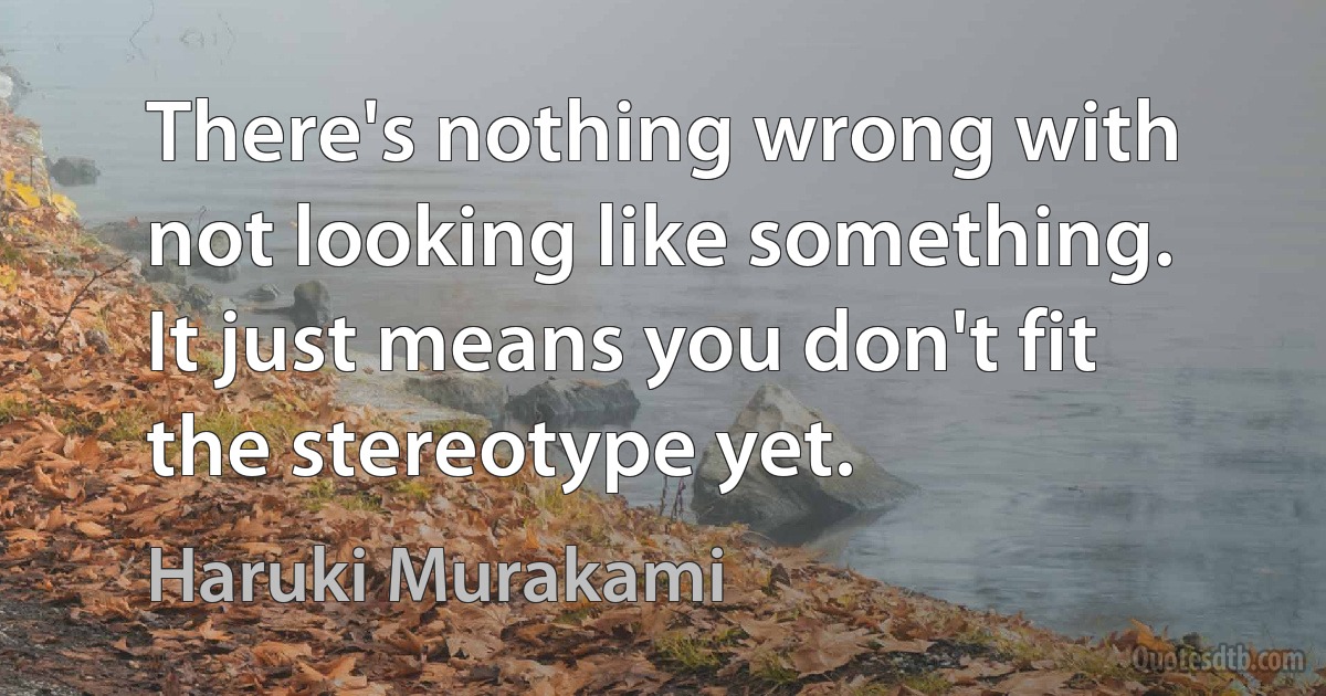 There's nothing wrong with not looking like something. It just means you don't fit the stereotype yet. (Haruki Murakami)