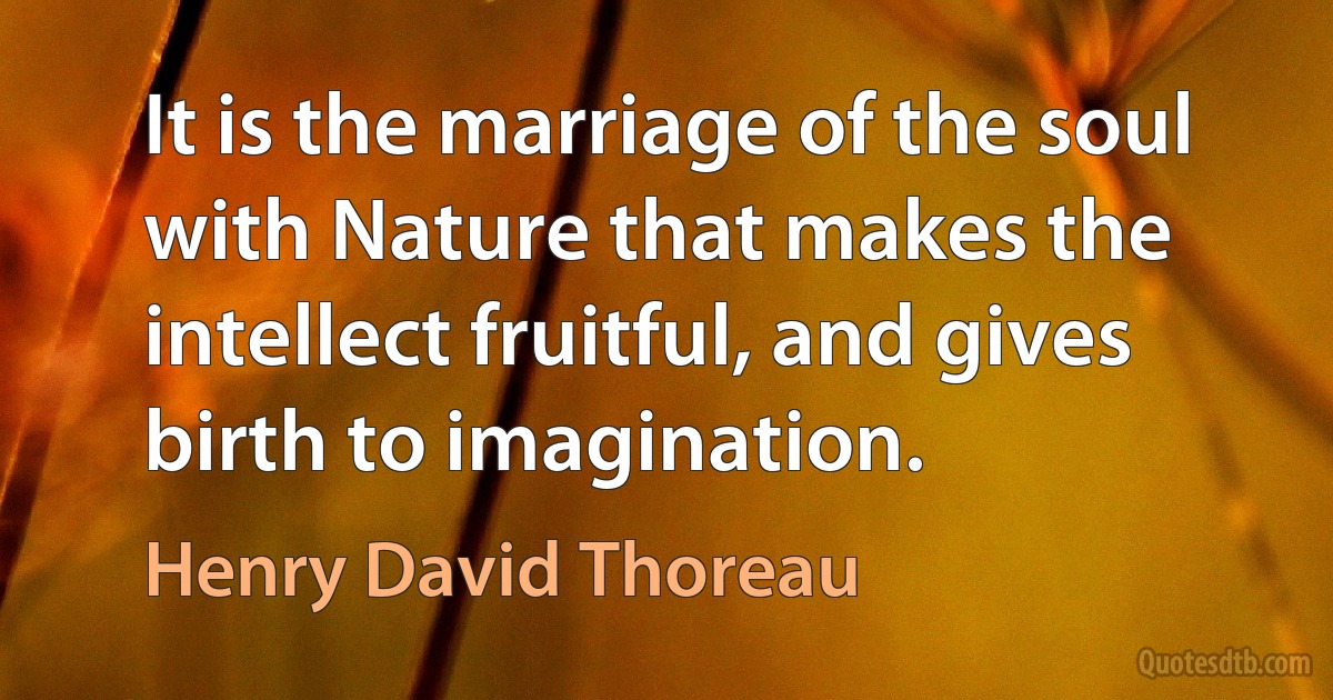 It is the marriage of the soul with Nature that makes the intellect fruitful, and gives birth to imagination. (Henry David Thoreau)