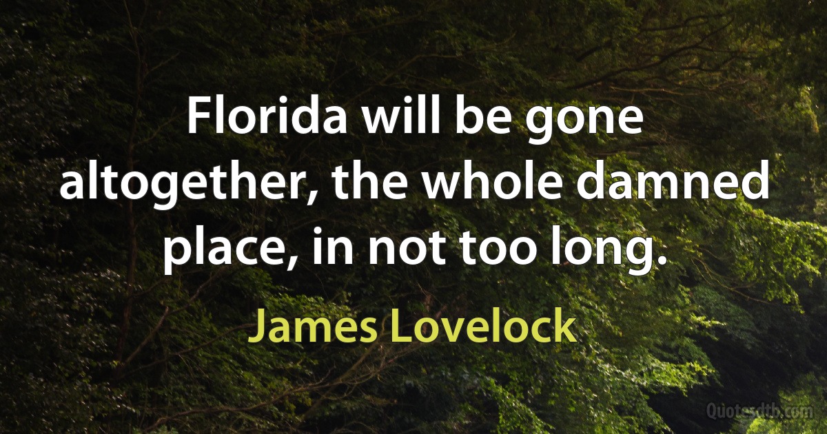 Florida will be gone altogether, the whole damned place, in not too long. (James Lovelock)