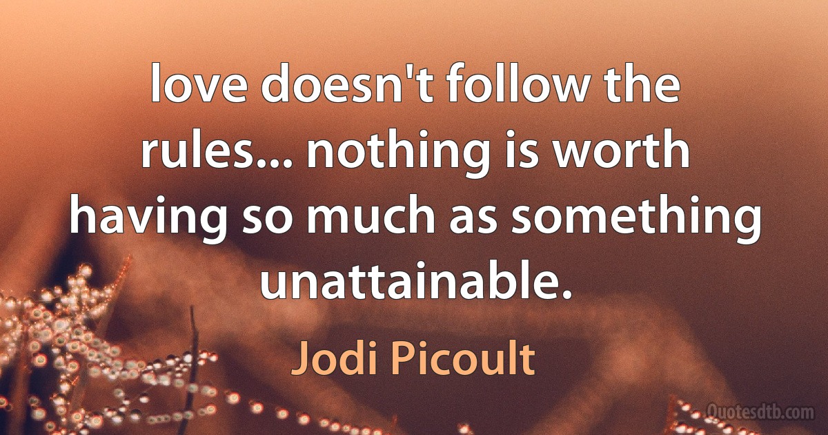 love doesn't follow the rules... nothing is worth having so much as something unattainable. (Jodi Picoult)