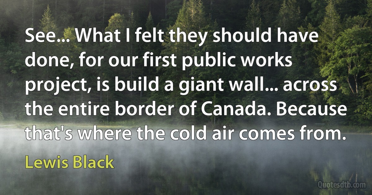 See... What I felt they should have done, for our first public works project, is build a giant wall... across the entire border of Canada. Because that's where the cold air comes from. (Lewis Black)