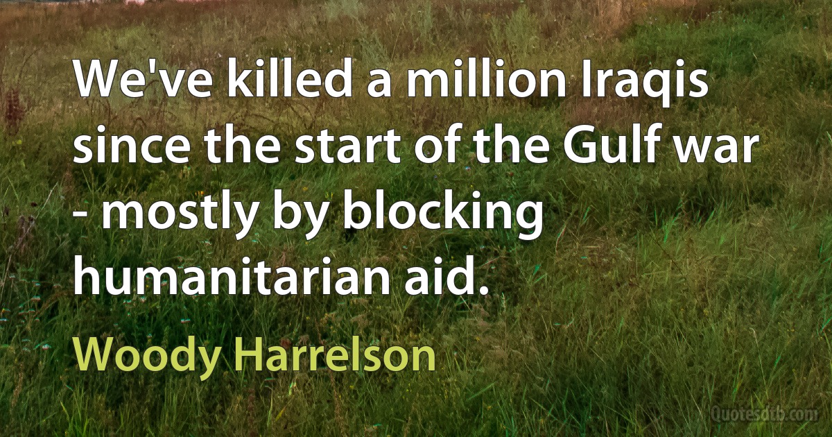 We've killed a million Iraqis since the start of the Gulf war - mostly by blocking humanitarian aid. (Woody Harrelson)