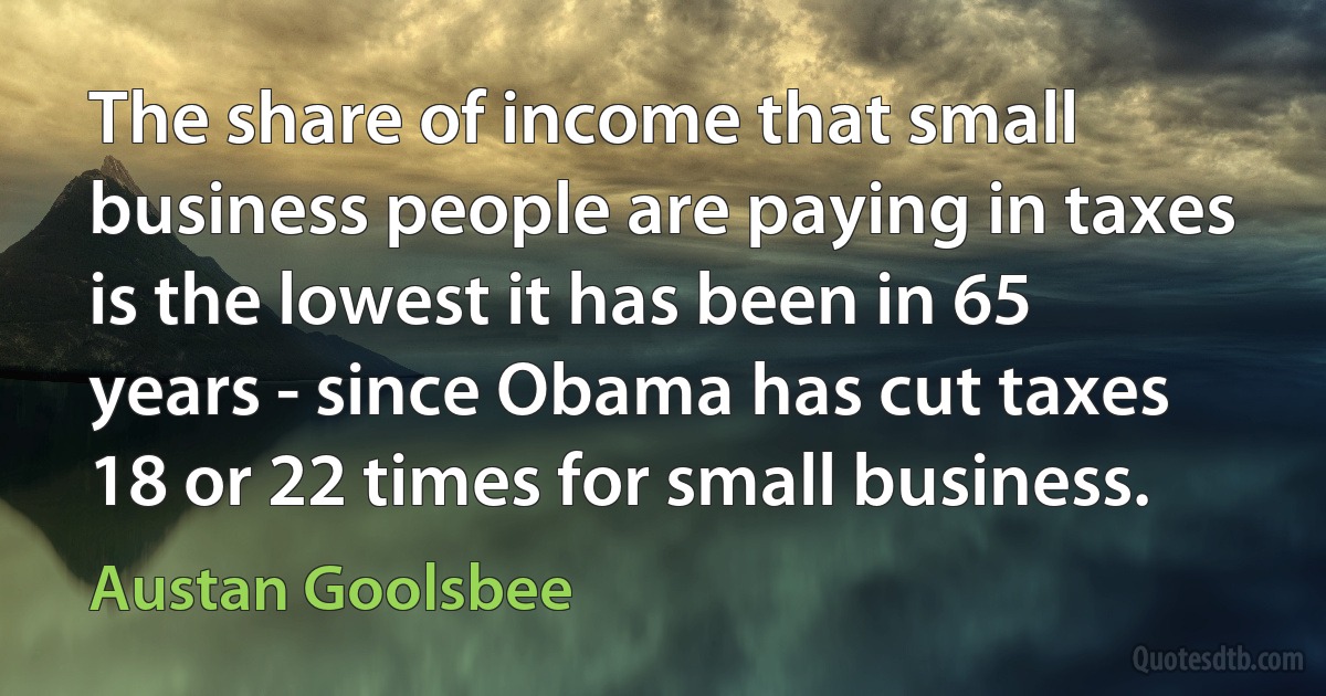 The share of income that small business people are paying in taxes is the lowest it has been in 65 years - since Obama has cut taxes 18 or 22 times for small business. (Austan Goolsbee)