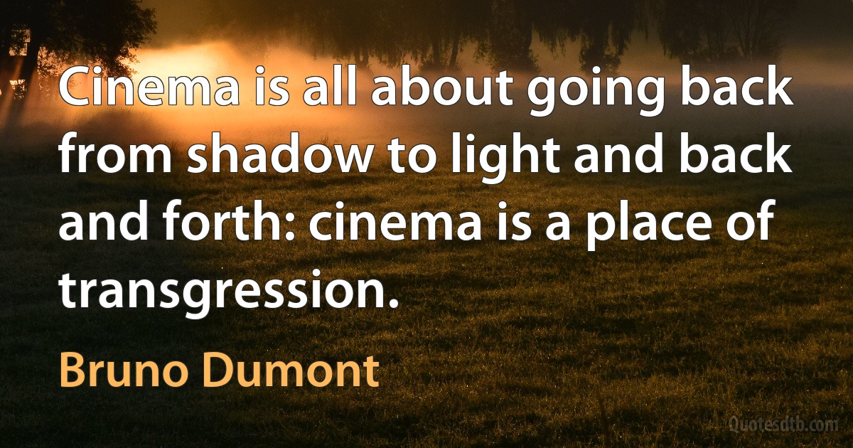 Cinema is all about going back from shadow to light and back and forth: cinema is a place of transgression. (Bruno Dumont)